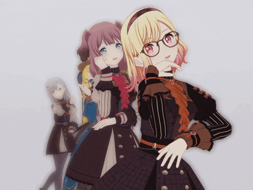 a group of anime girls are posing for a picture