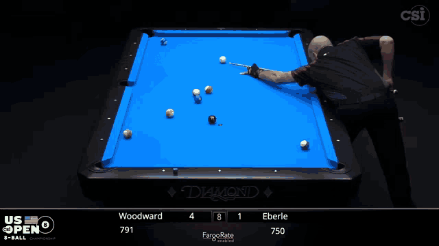 a man is playing pool on a blue diamond table