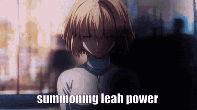 a picture of a girl with the words summoning leah power above her