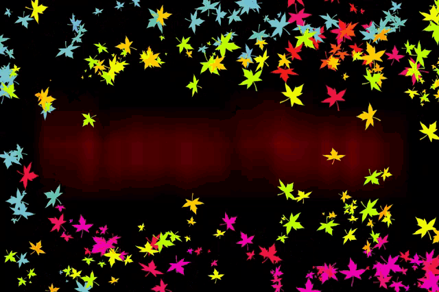 colorful leaves are falling on a dark background