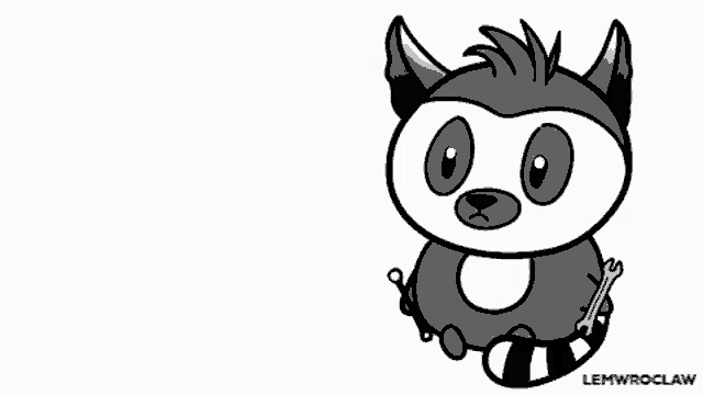 a black and white drawing of a raccoon next to the words no