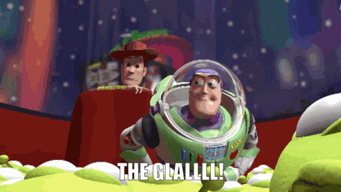 woody and buzz lightyear from toy story saying the cllalll