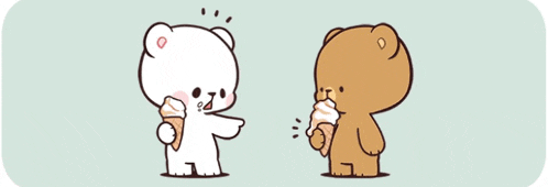 a white teddy bear is holding an ice cream cone next to a brown teddy bear