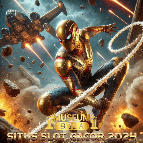 a poster of a superhero with the words museum bola situs slot gacor 2024