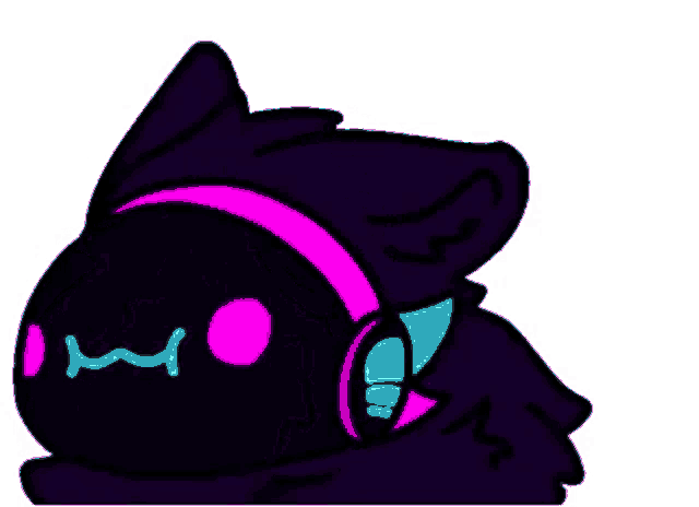 a cartoon of a black cat with headphones on .
