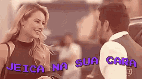 a man and a woman are standing next to each other and the words jeica na sua cara are visible