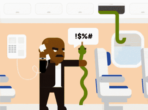 a cartoon of a man holding a snake with a speech bubble that says ! $ % #