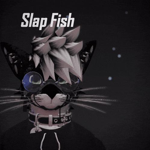 a black and white drawing of a cat with the words slap fish below it