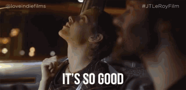 a man and woman in a car with the words it 's so good