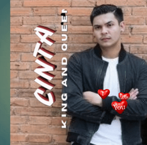 a man is standing in front of a brick wall with the words cinta king and queen on the bottom