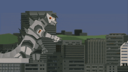 a cartoon drawing of a robotic monster with a red circle on its head that says ' pgc '