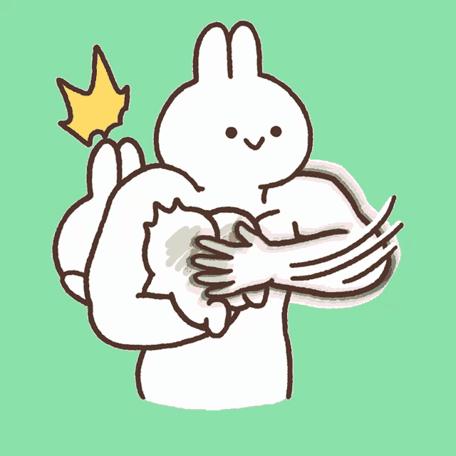 a cartoon drawing of a bunny holding another bunny in its arms