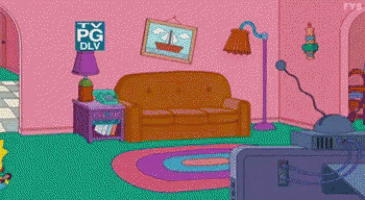 a cartoon of a living room with a sign that says tv pg dlv on it