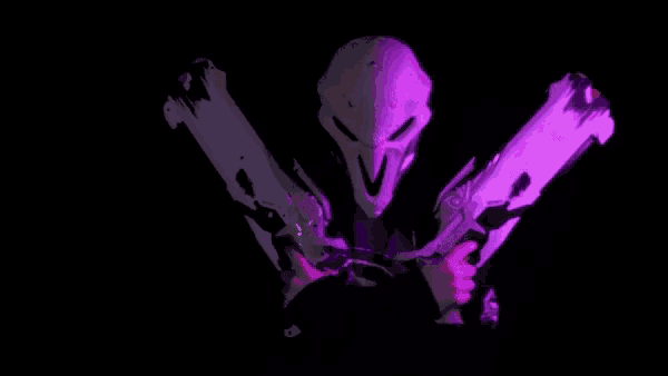 a person in a reaper mask is holding two guns in their hands .