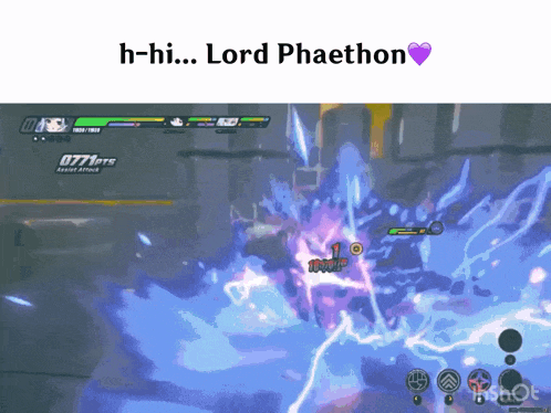a screenshot of a video game with the words " h-hi lord phaethon "
