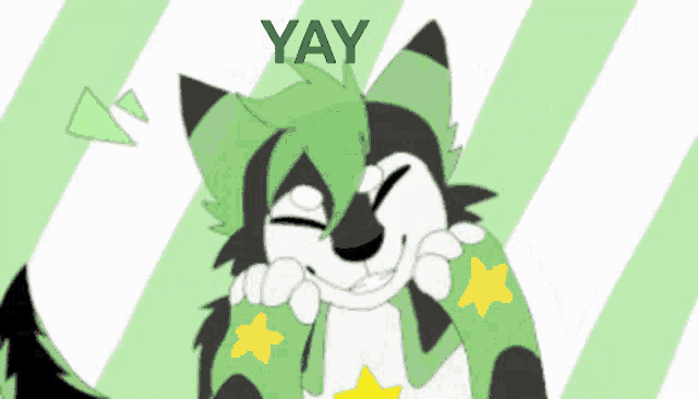 a cartoon drawing of a dog with the word yay written above it