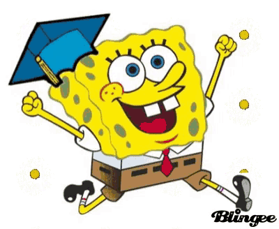 a cartoon of spongebob wearing a graduation cap and tie .