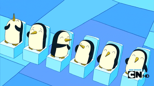 a cartoon of penguins sitting in a row with cn4d written on the bottom right