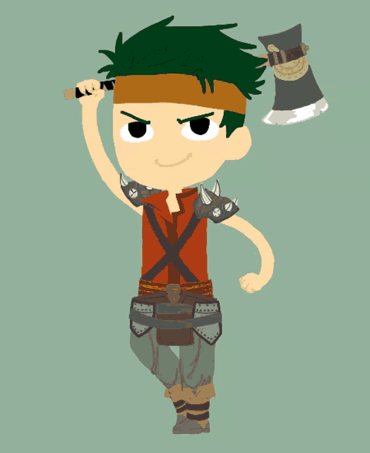 a cartoon of a man holding an axe over his head