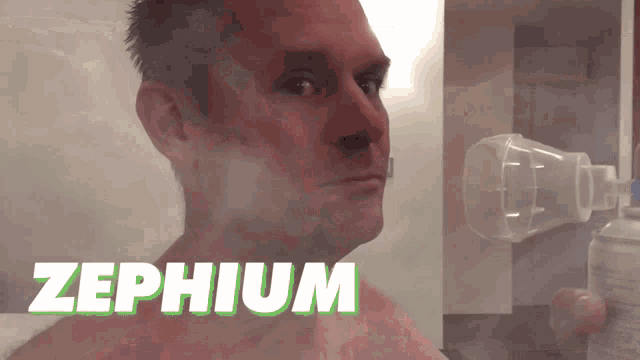 a man in a bathtub with the word zephium on the bottom