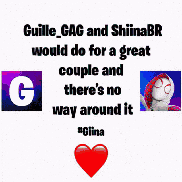 a poster that says guille gag and shiinabr would do for a great couple and there 's no way around it gina