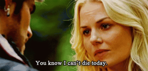 a man and a woman are looking at each other and the woman says `` you know i can 't die today '' .