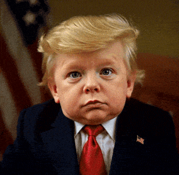 a little boy in a suit and tie with an american flag pin on his lapel