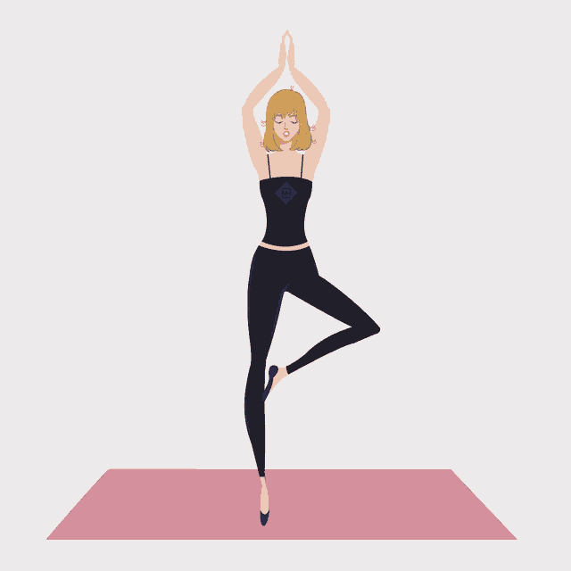 a cartoon drawing of a woman doing yoga on a mat