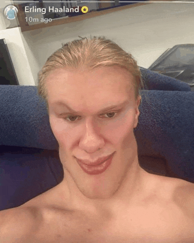 a picture of a shirtless man with the name erling haaland on the bottom