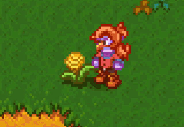 a pixel art drawing of a person in a field