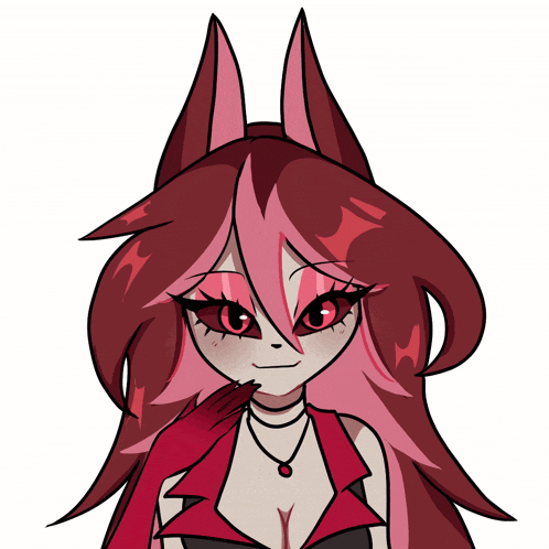 a drawing of a woman with red hair and red eyes