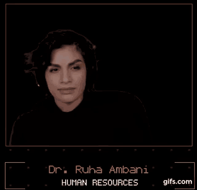 a woman wearing headphones with the name dr. ruha ambani human resources on the bottom