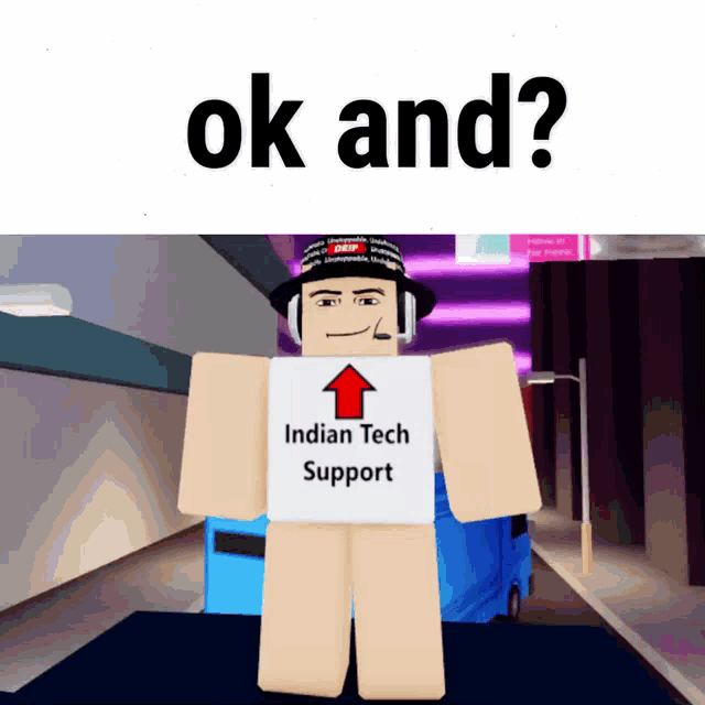 a cartoon character holding an indian tech support shirt