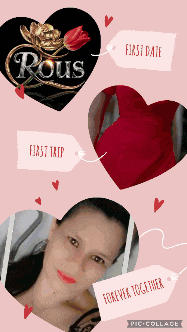 a woman 's face is surrounded by hearts and a sign that says first date