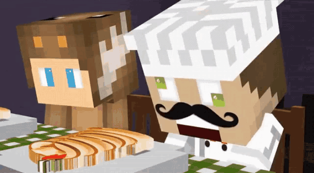 a chef with a mustache looks at a slice of toast