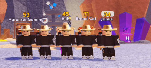 a group of roblox characters are standing next to each other with their names on the screen