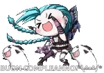 a cartoon of a girl with blue hair and a ponytail is sitting on a white background .