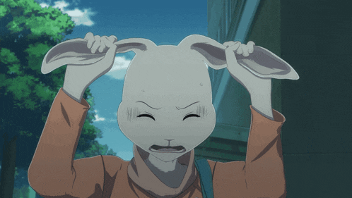 a cartoon character with bunny ears is holding her head