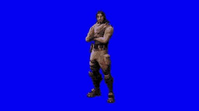 a man in a military uniform is dancing on a blue background .