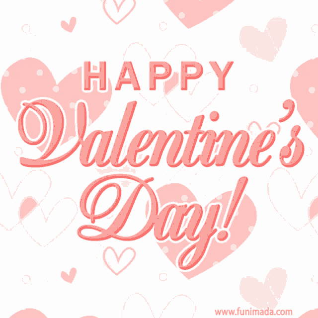 a happy valentine 's day greeting card with pink hearts on a white background
