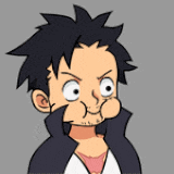 a cartoon drawing of a man with a beard making a face