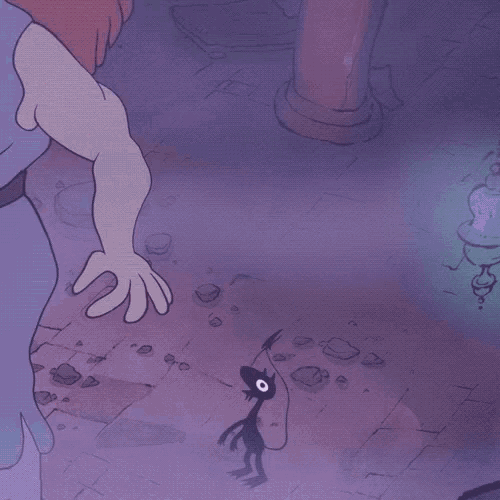 a cartoon drawing of a devil with a purple background