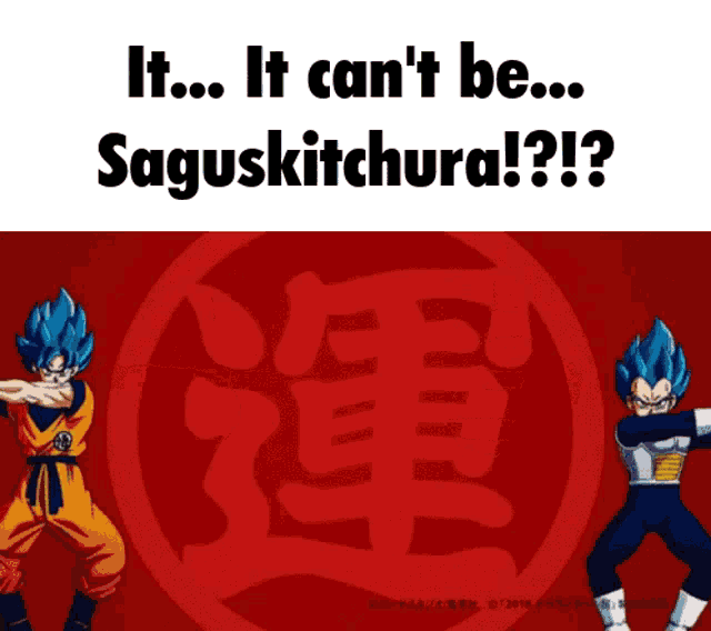 a picture of goku and vegeta with the caption " it can 't be saguskitchura !! "