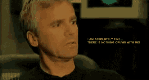 a man in a black shirt says i am absolutely fine and there is nothing cruvis with me