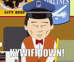 a cartoon man says kywifidown in front of a sign for city beef