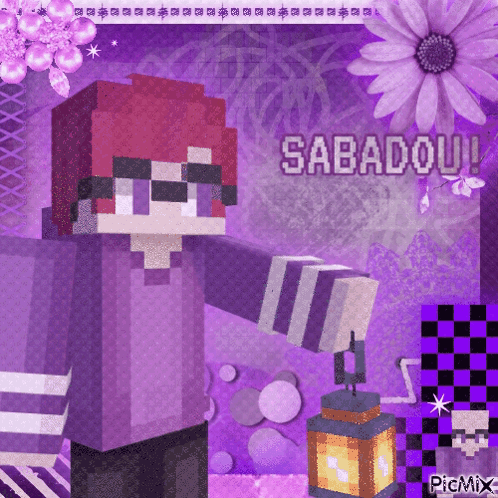 a picture of a minecraft character with the name sabadou written on it