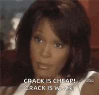 a close up of a woman 's face with the words `` crack is cheap ! crack is wack ! ''