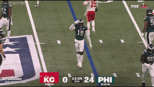a football game between kc and phi is being played