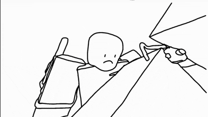 a black and white drawing of a person in a chair
