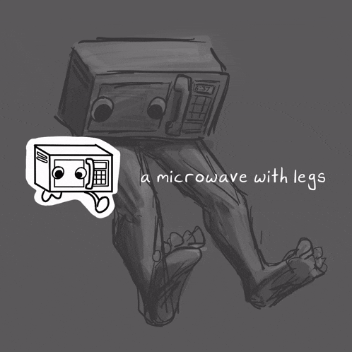 a drawing of a microwave with legs on the bottom